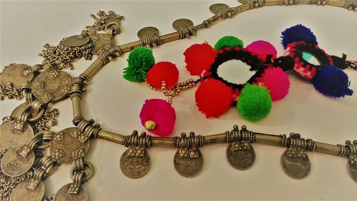 Tribal Fusion Belly Dance jewellery-Indian origin with coins,pom poms and mirrors Tribal Fusion Belly Dance-Tribalina Bindu Bolar