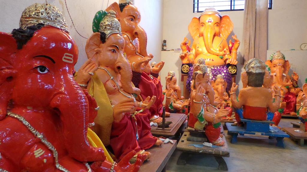 The largest idol is 8.5 feet Ganapathi Idols in clay at Mangalore- Total of 202 Ganapathi Idols