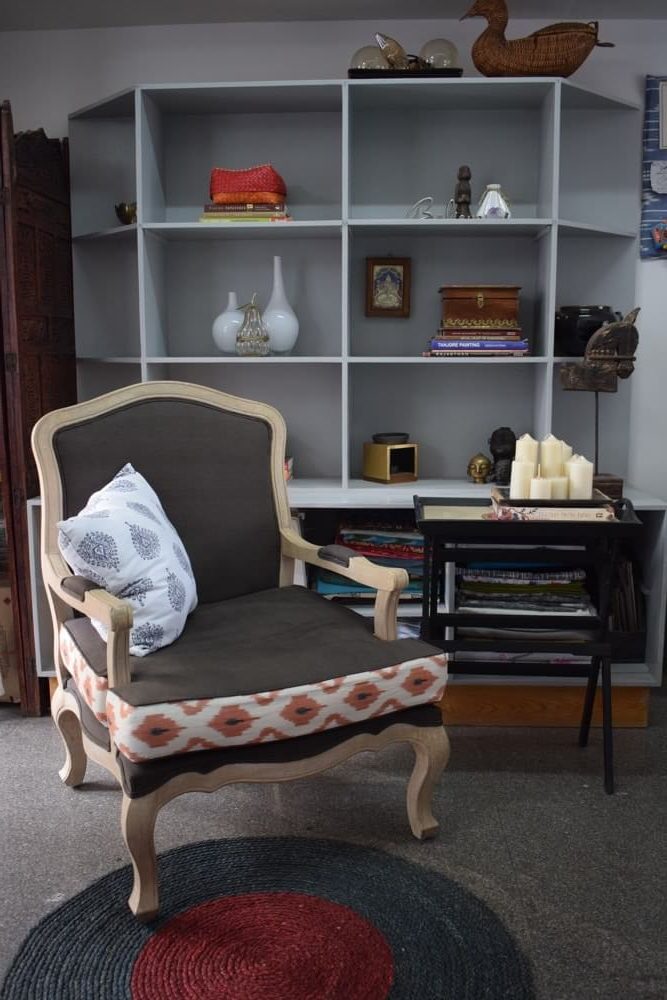 A comfortable winged chair