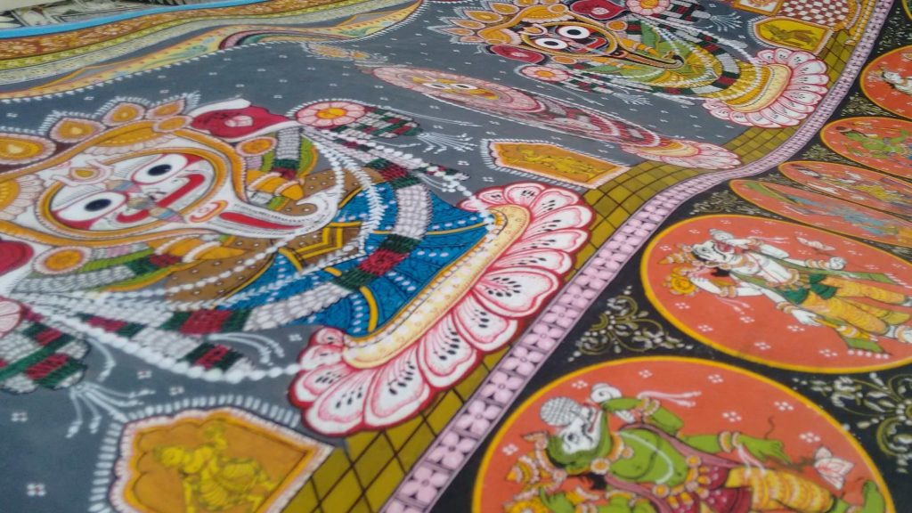 Lord Jagannath with Balram and Subhadra is the main theme. The Dashavataras .