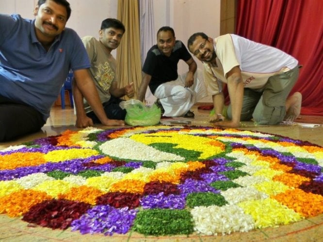 Geometric patterns Pookkalam designs at onamotsav ECA Bangalore