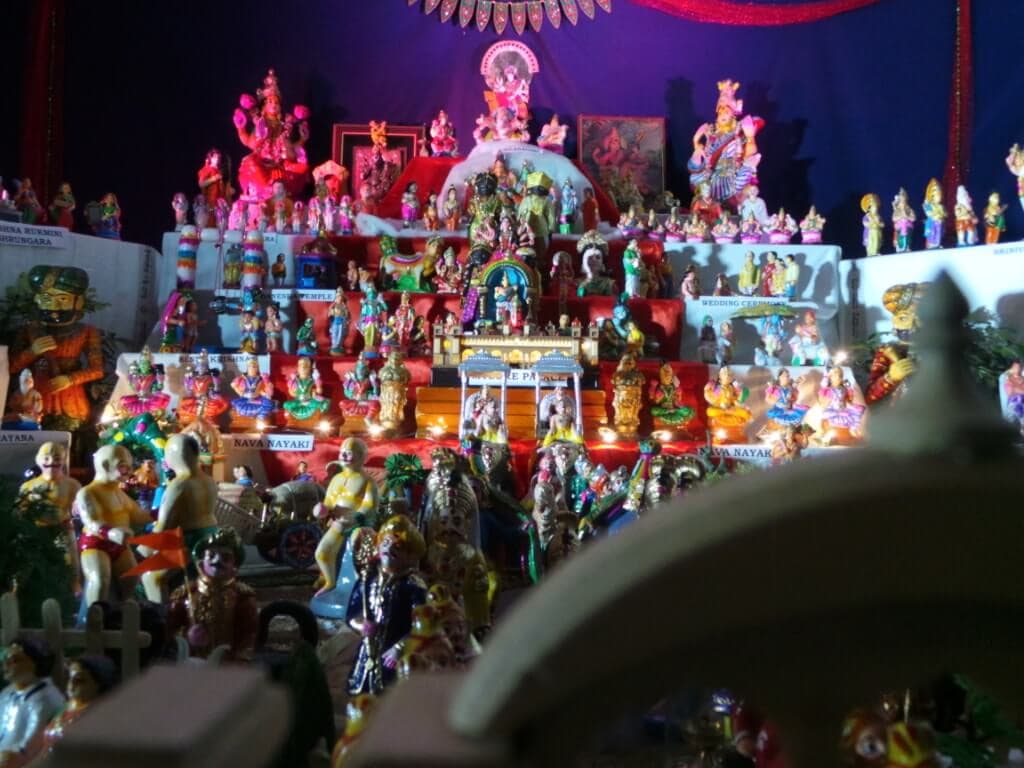 The Gods and Godesses adorn the steps and the Dasara procession is seen in its splendour Bombehabba at Sankalpa